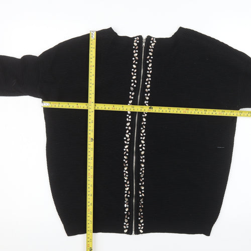 Next Womens Black Beaded Zip Knit Jacket UK 14 Regular