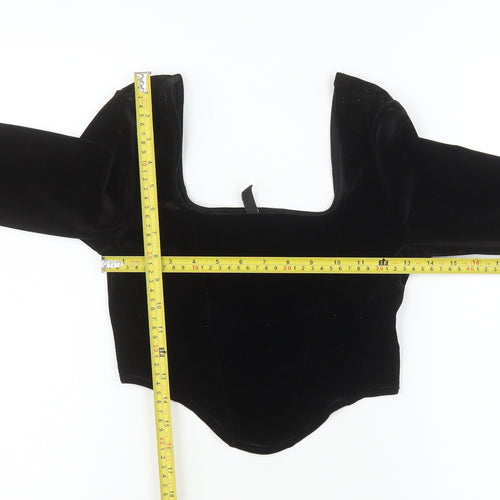 H&M Divided Women Black Velvet Cropped Long Sleeve Square Neck Top Size S
