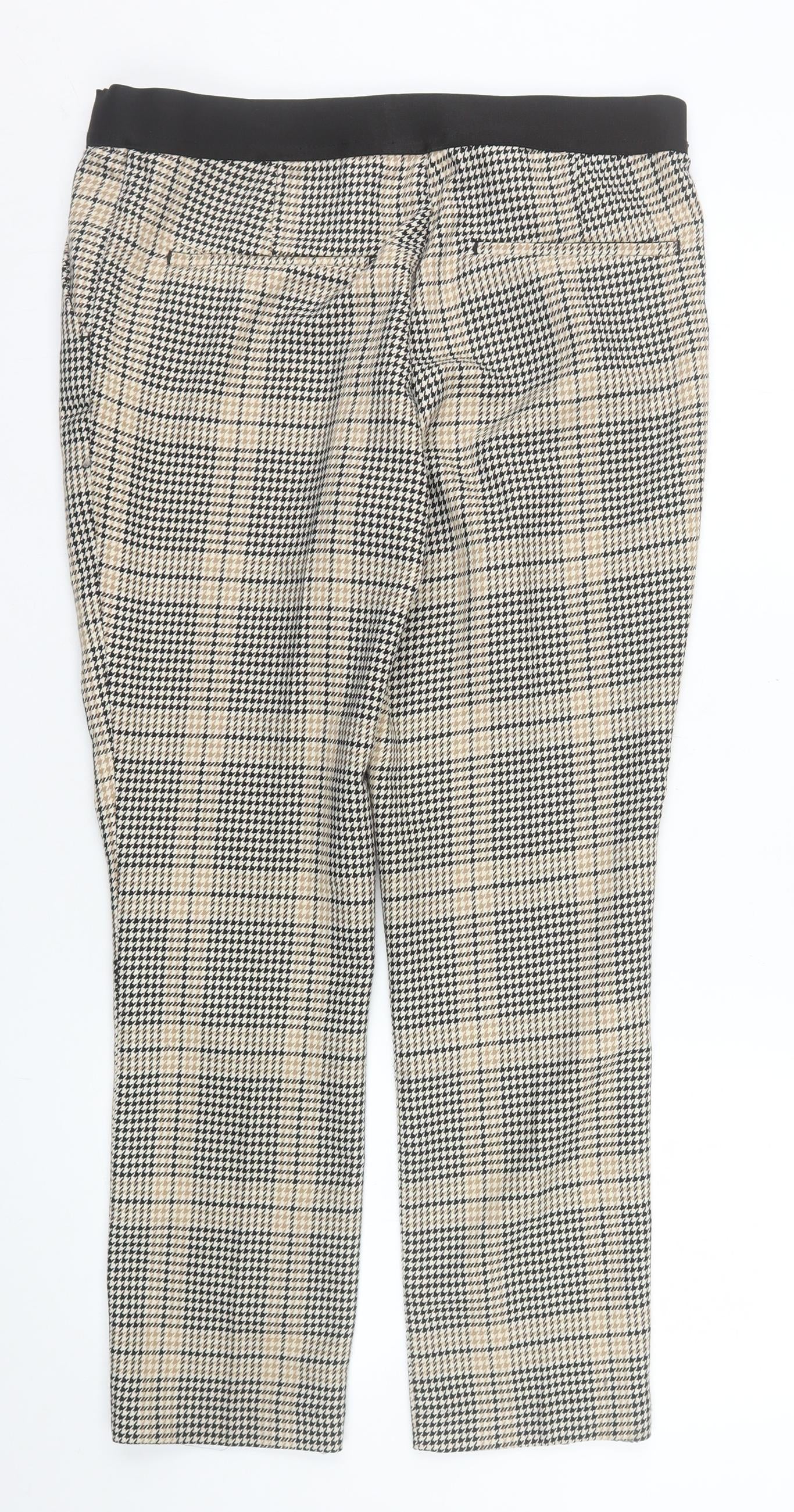 H&M Women’s Beige Check Slim Tapered Trousers Size 14