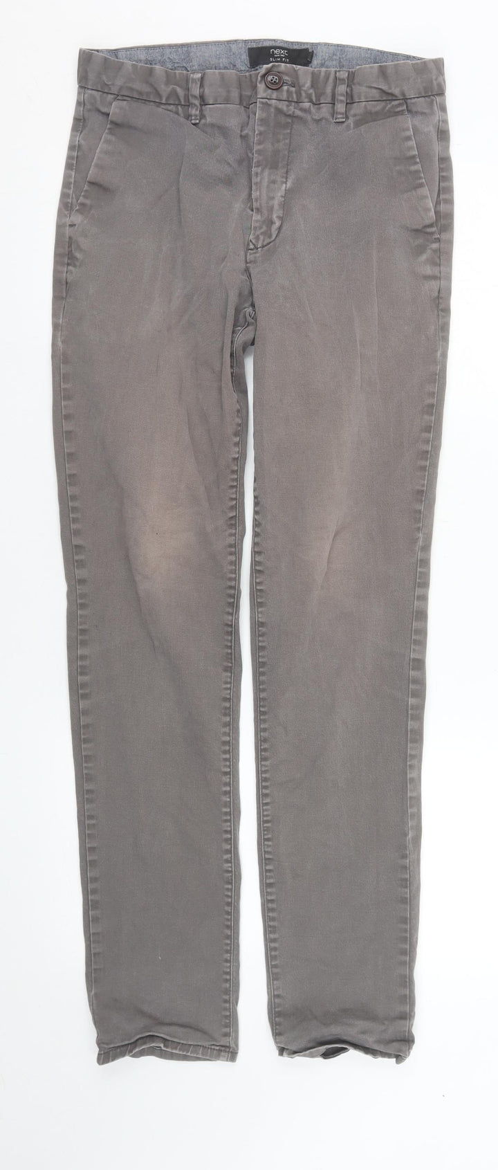 Next Men's Grey Slim Fit Chino Trousers 30W 33L Cotton Blend