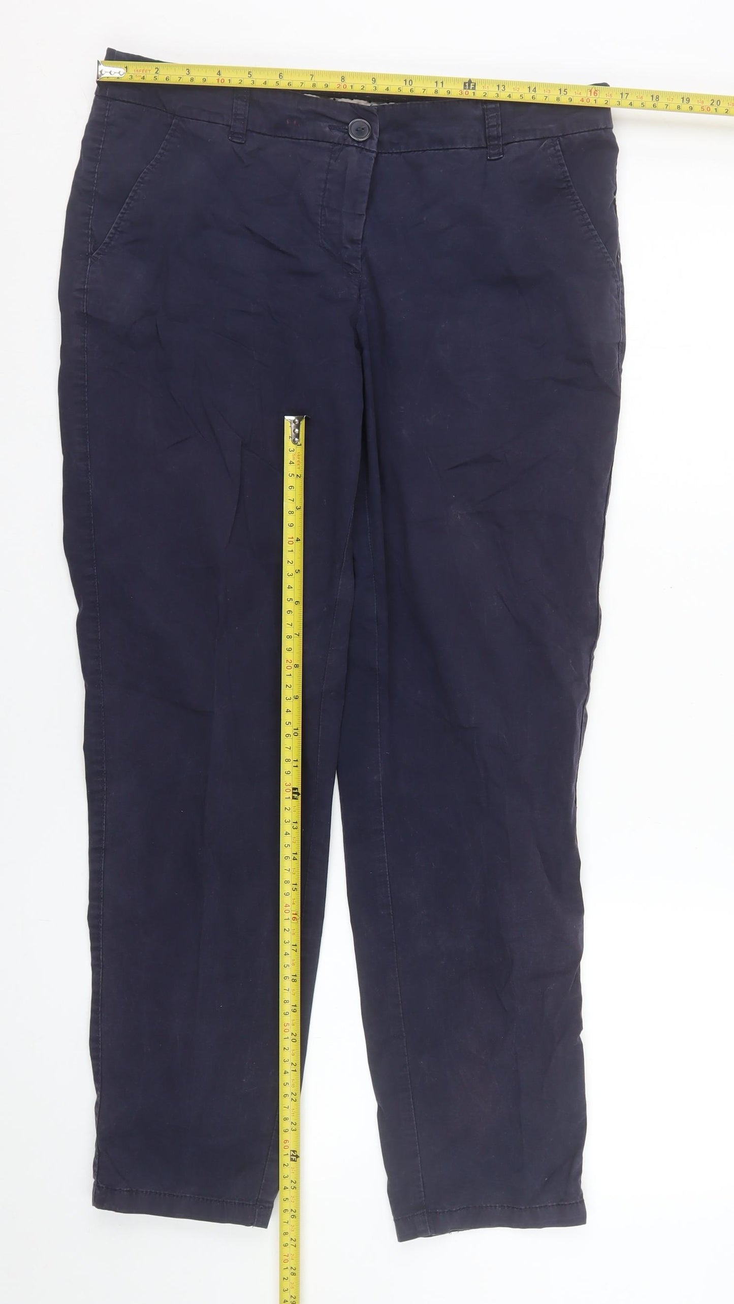 Avenue Women’s Blue Chino Trousers Size 12-14 Cotton Blend Stretch