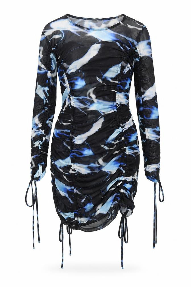 Front view of H&M Divided Women's Multicoloured Bodycon Mesh Ruched Dress, size S