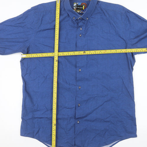 Mauro Puccini Men’s Blue Cotton Slim Fit Long Sleeve Button-Up Shirt XL