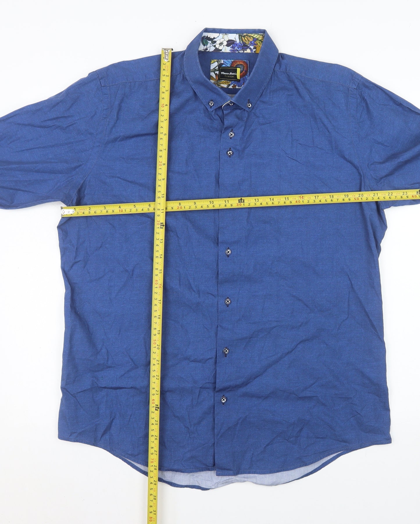 Mauro Puccini Men’s Blue Cotton Slim Fit Long Sleeve Button-Up Shirt XL