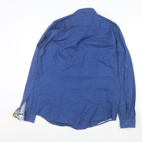 Mauro Puccini Men’s Blue Cotton Slim Fit Long Sleeve Button-Up Shirt XL