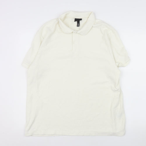 H&M Men’s Ivory Slim Fit Polo Shirt XL Short Sleeve Cotton Blend