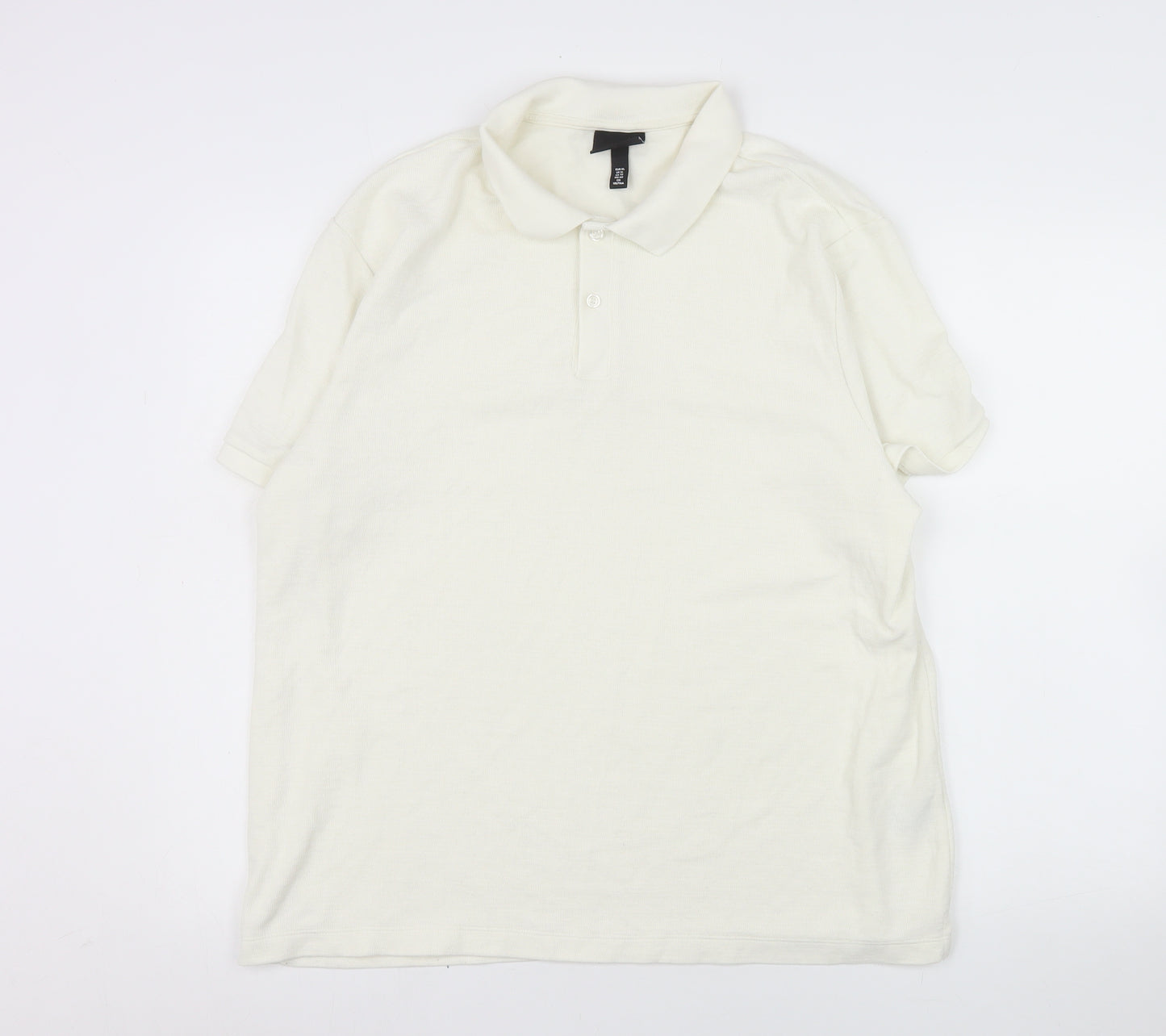 H&M Men’s Ivory Slim Fit Polo Shirt XL Short Sleeve Cotton Blend