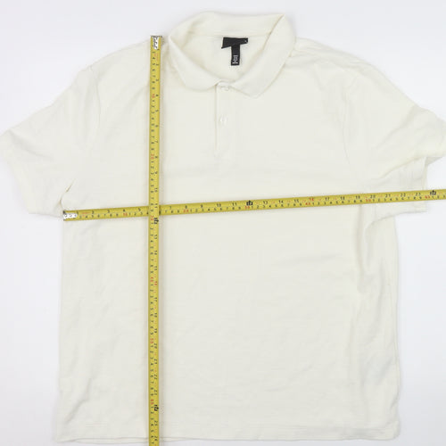 H&M Men’s Ivory Slim Fit Polo Shirt XL Short Sleeve Cotton Blend