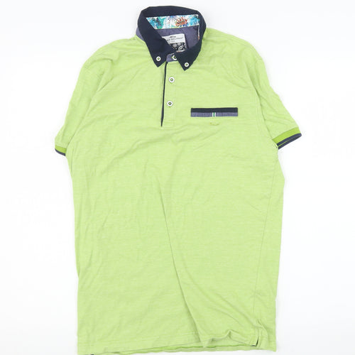Dario Beltran Men's Green Cotton Short Sleeve Polo Shirt M