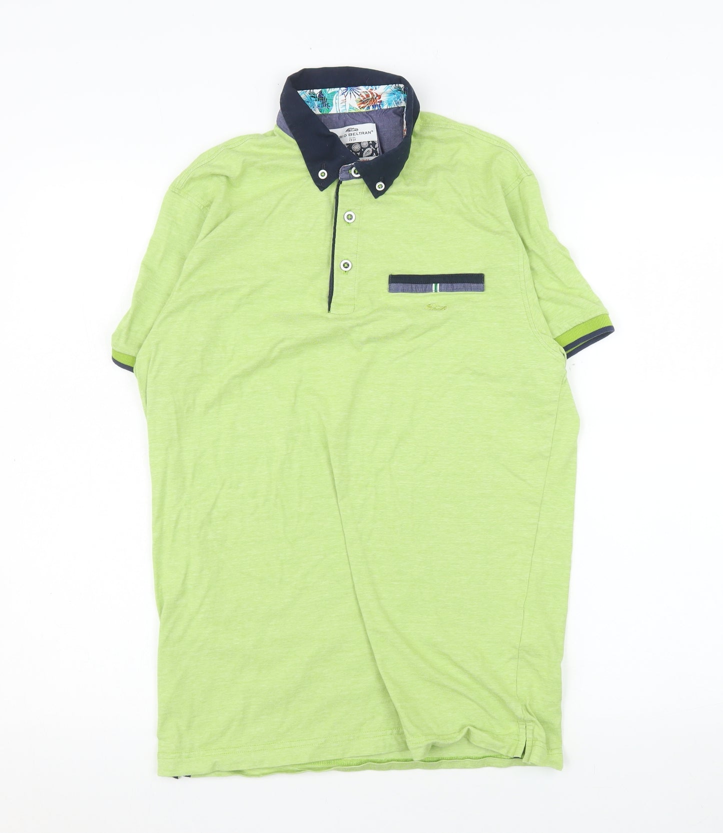 Dario Beltran Men's Green Cotton Short Sleeve Polo Shirt M