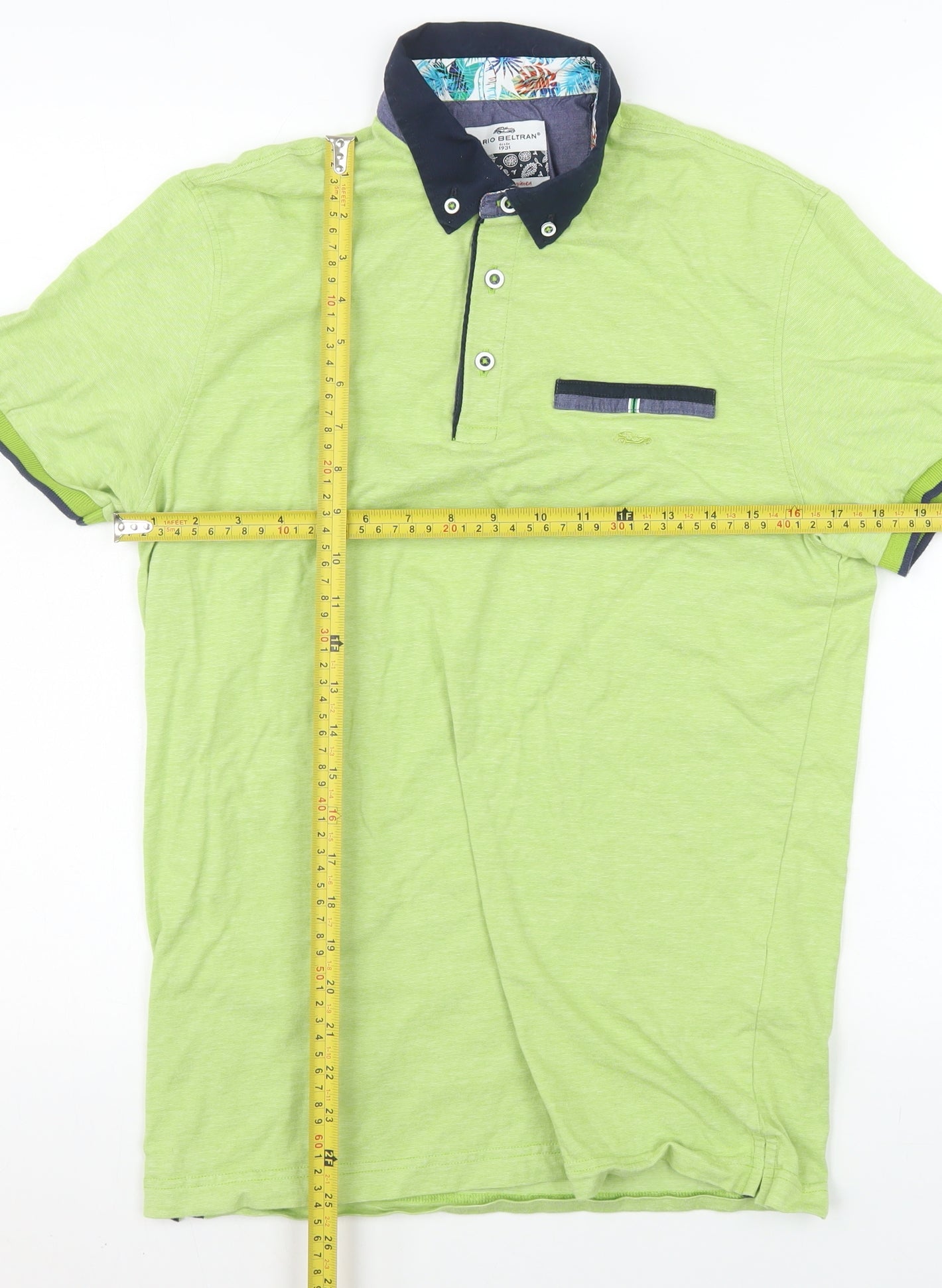 Dario Beltran Men's Green Cotton Short Sleeve Polo Shirt M