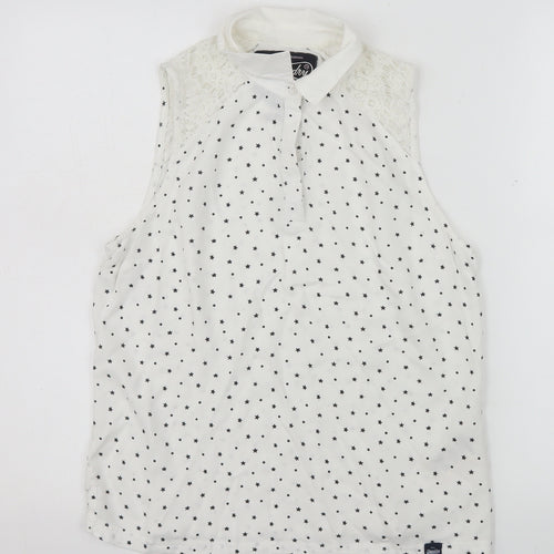 Superdry Womens White Collared Sleeveless Star Print Blouse Size M