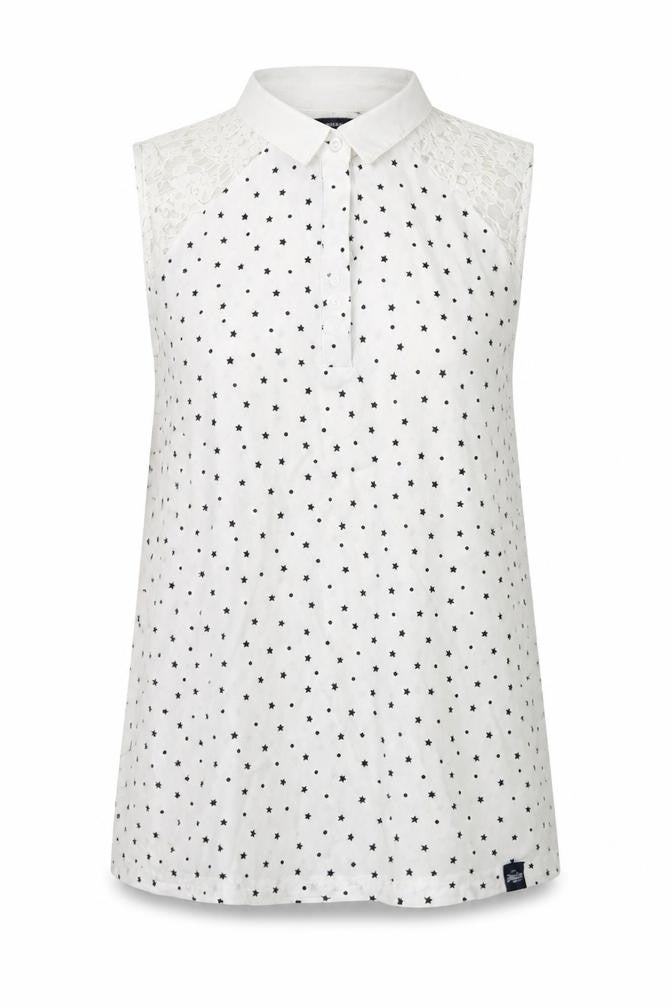 Front view of Superdry women’s white collared sleeveless star print blouse, size M