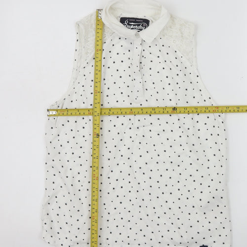Superdry Womens White Collared Sleeveless Star Print Blouse Size M
