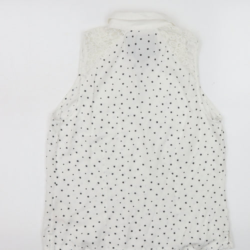 Superdry Womens White Collared Sleeveless Star Print Blouse Size M
