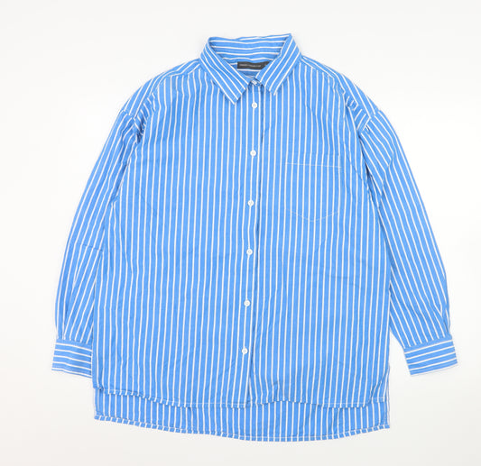 French Connection Women's Blue Striped Cotton Button-Up Shirt Size 14