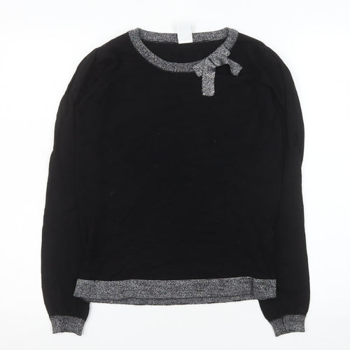 Vero Moda Women's Black Bow Trim Crew Neck Long Sleeve Knit Jumper Medium