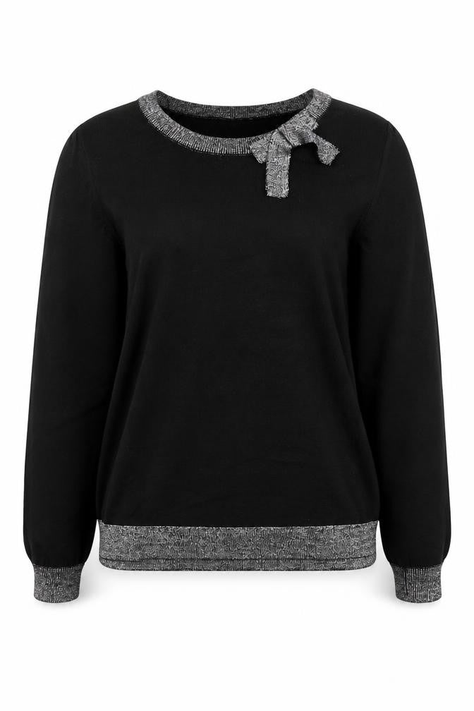 Front view of Vero Moda Women's Black Bow Trim Crew Neck Long Sleeve Knit Jumper Medium