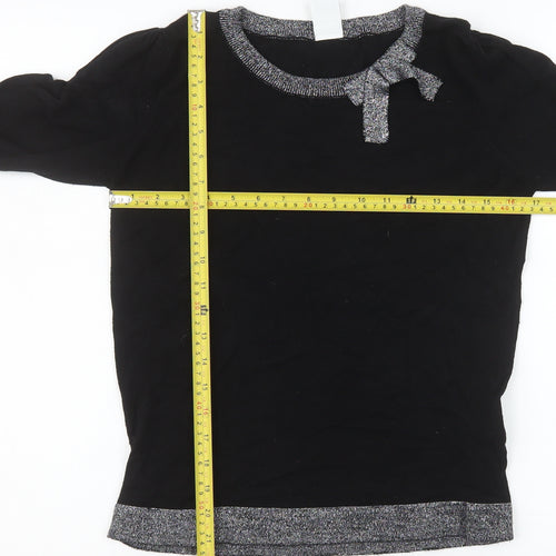 Vero Moda Women's Black Bow Trim Crew Neck Long Sleeve Knit Jumper Medium