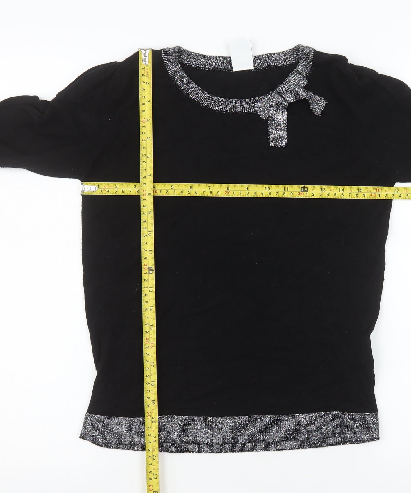 Vero Moda Women's Black Bow Trim Crew Neck Long Sleeve Knit Jumper Medium
