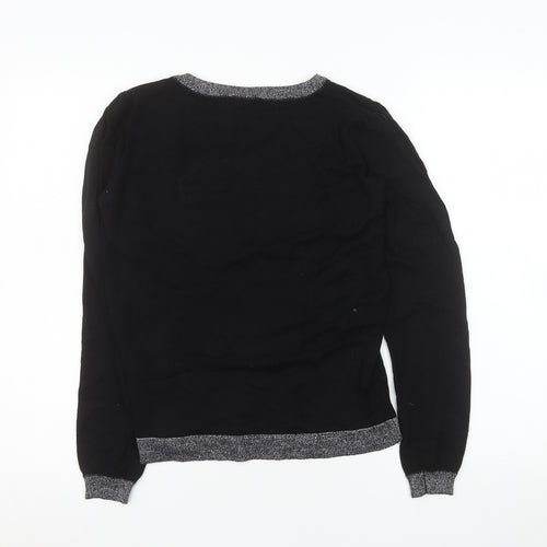 Vero Moda Women's Black Bow Trim Crew Neck Long Sleeve Knit Jumper Medium