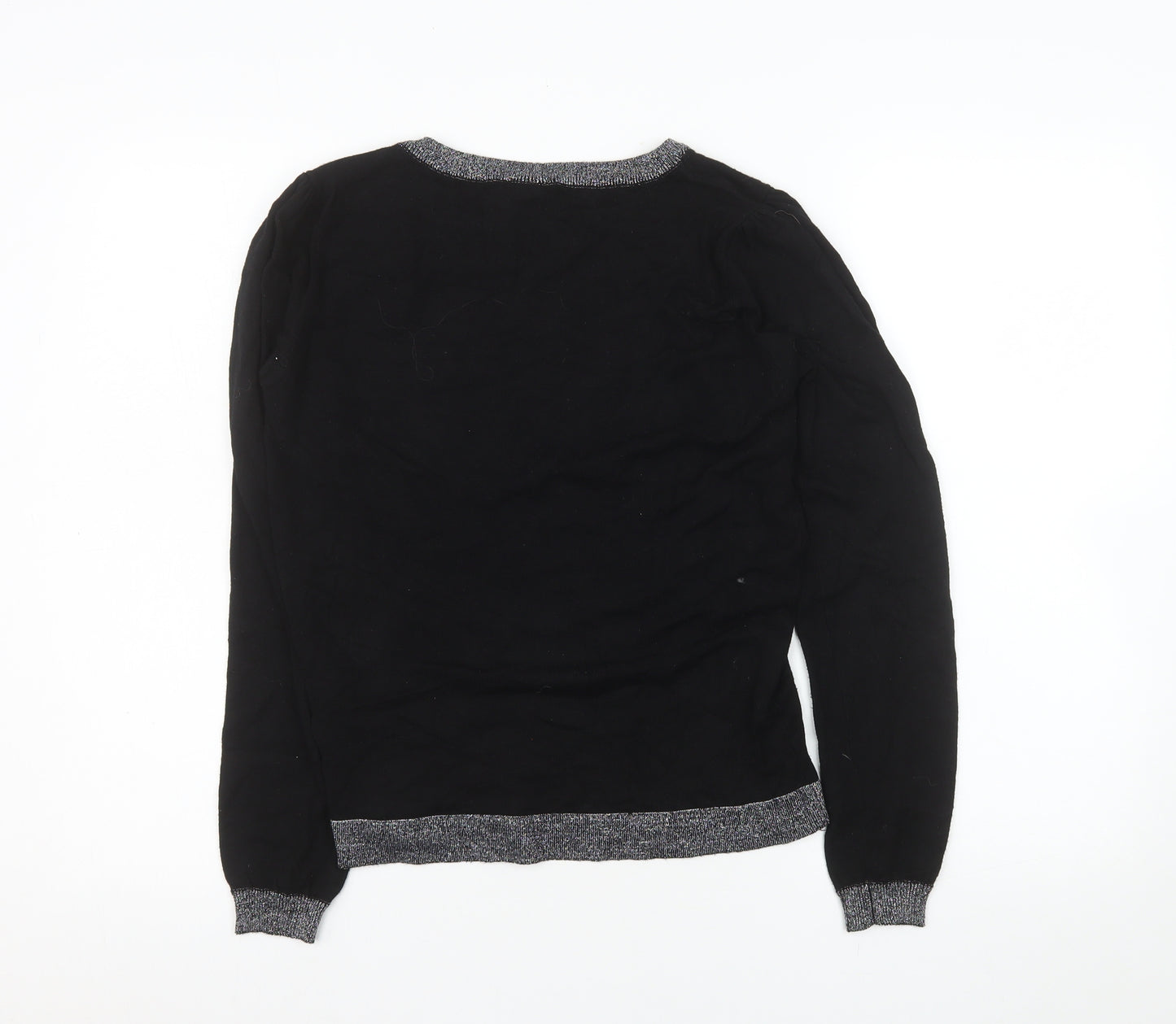 Vero Moda Women's Black Bow Trim Crew Neck Long Sleeve Knit Jumper Medium