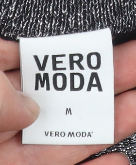 Vero Moda Women's Black Bow Trim Crew Neck Long Sleeve Knit Jumper Medium