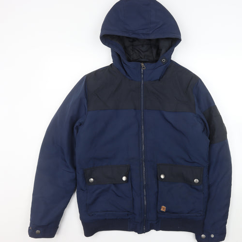 Jack & Jones Originals Mens Blue Hooded Puffer Jacket Size M