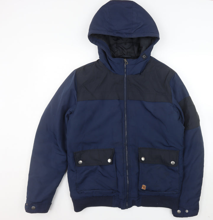 Jack & Jones Originals Mens Blue Hooded Puffer Jacket Size M