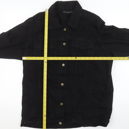 PrettyLittleThing Womens Black Cotton Button-Up Denim Jacket UK 10