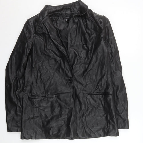 New Look Women's Black Faux Leather Blazer Jacket Size 10