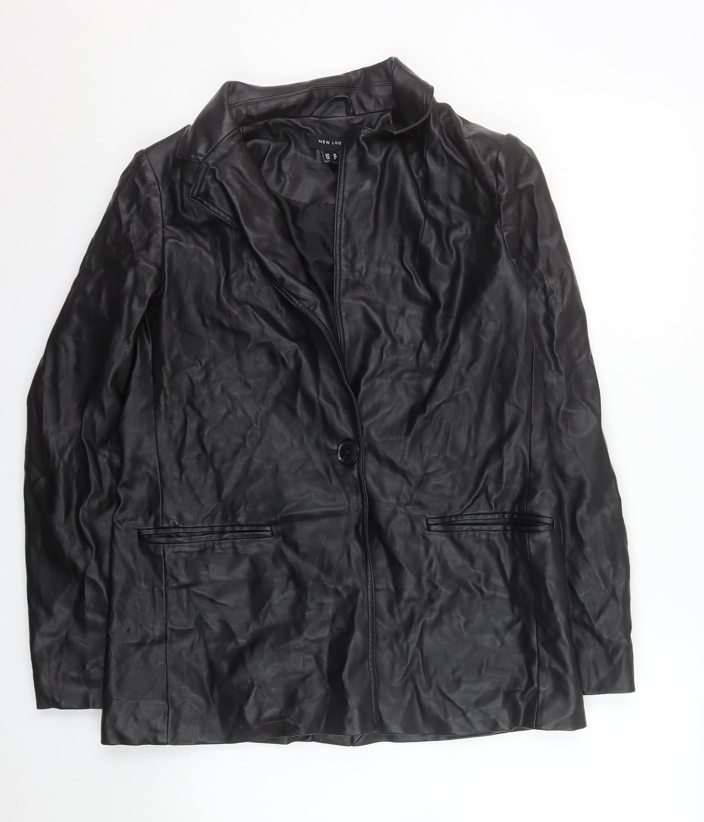 New Look Women's Black Faux Leather Blazer Jacket Size 10