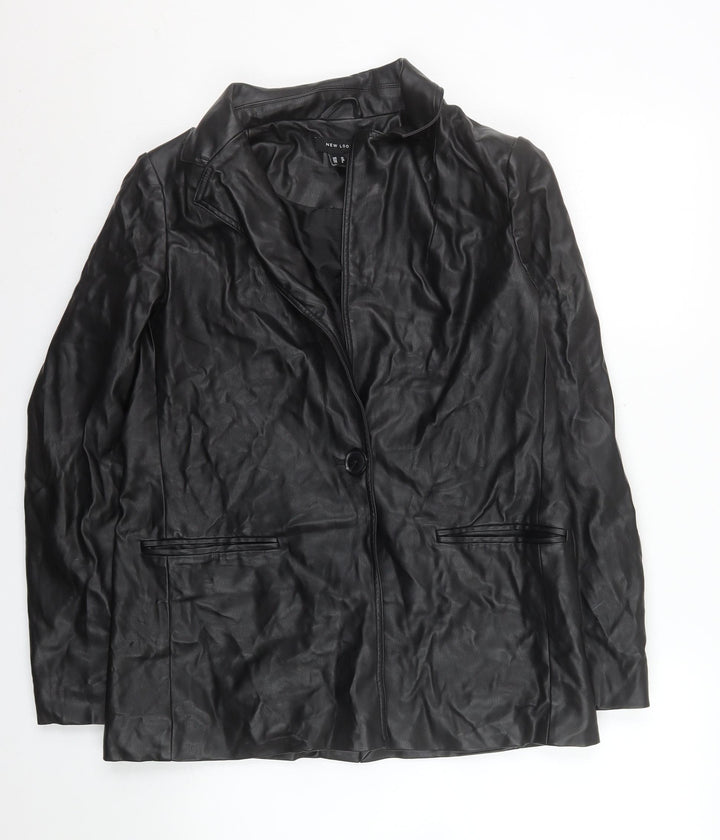 New Look Women's Black Faux Leather Blazer Jacket Size 10