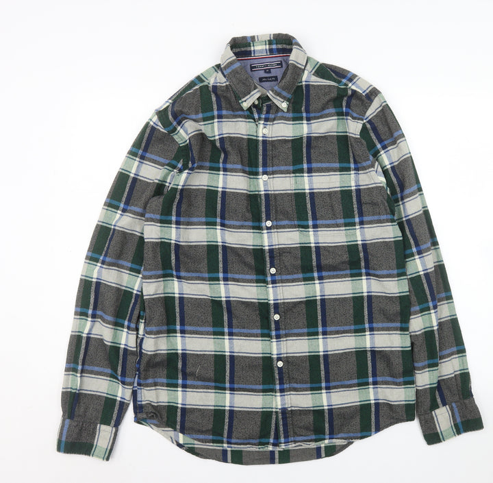 Tommy Hilfiger Men's Green Plaid Flannel Button-Up Shirt M