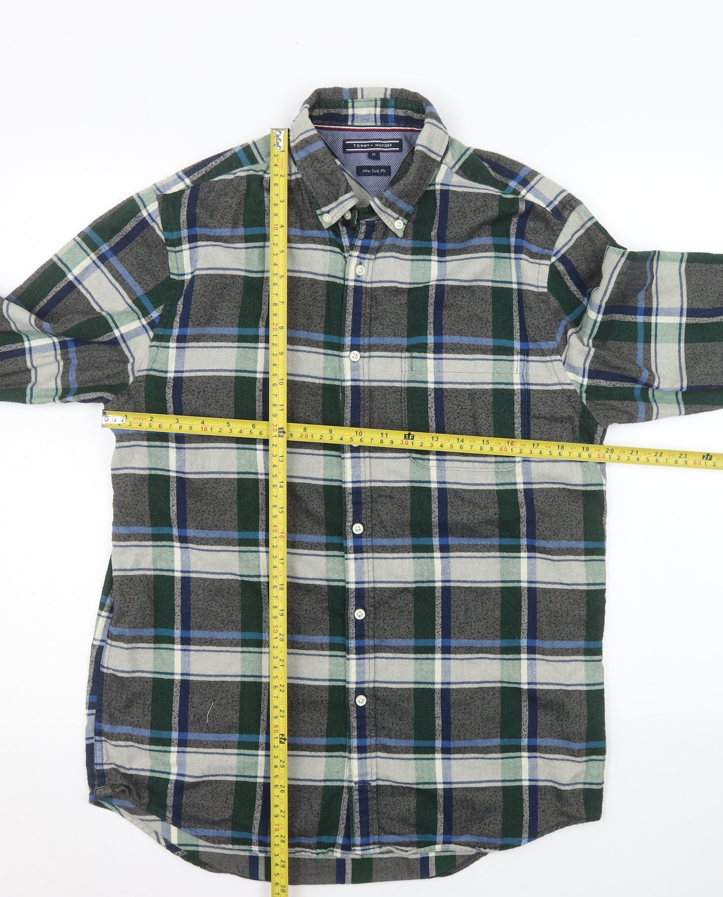 Tommy Hilfiger Men's Green Plaid Flannel Button-Up Shirt M