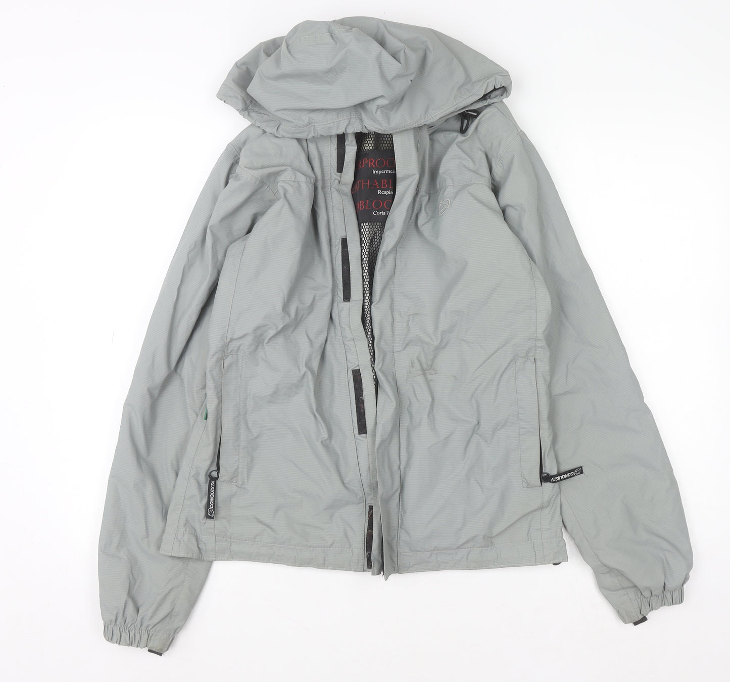 Conquista Boys Grey Hooded Waterproof Rain Coat Jacket S