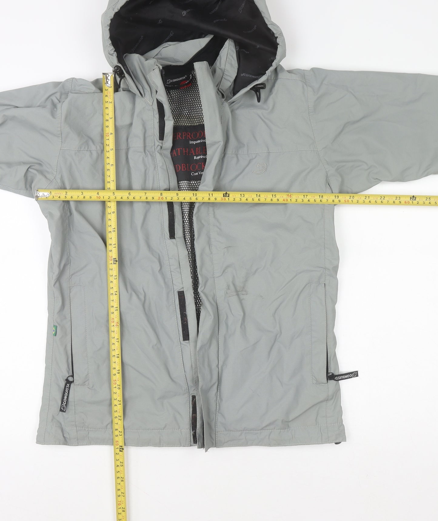 Conquista Boys Grey Hooded Waterproof Rain Coat Jacket S