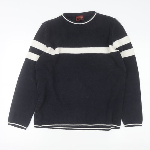 Burton Mens Black White Striped Crew Neck Cotton Jumper Size S