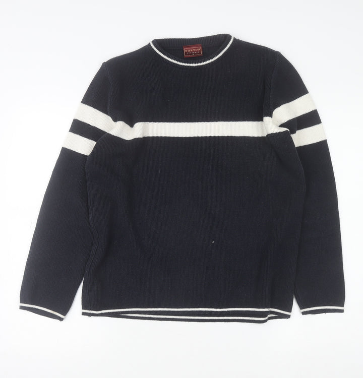 Burton Mens Black White Striped Crew Neck Cotton Jumper Size S