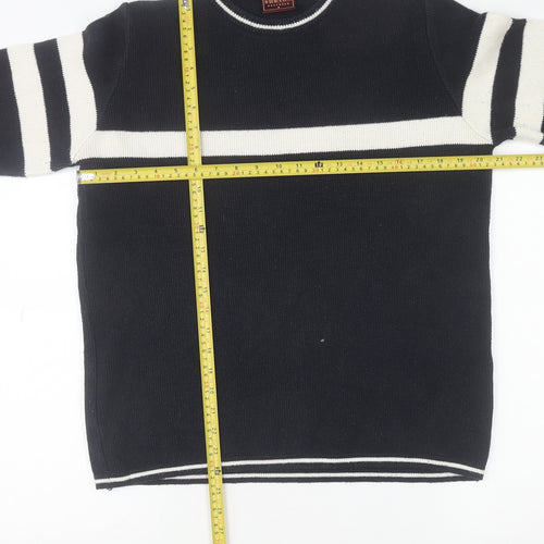 Burton Mens Black White Striped Crew Neck Cotton Jumper Size S