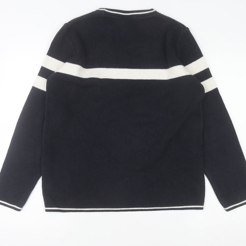 Burton Mens Black White Striped Crew Neck Cotton Jumper Size S