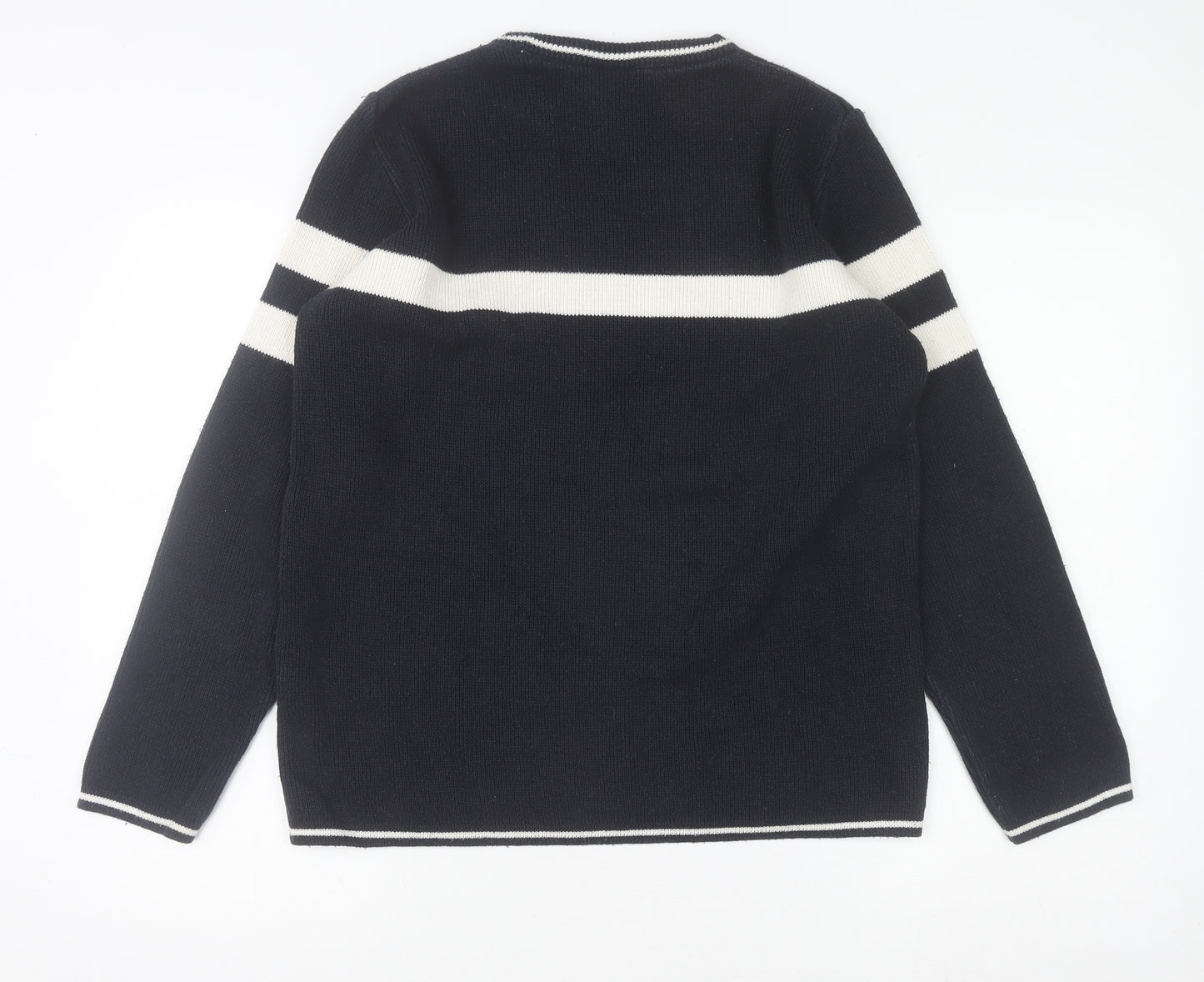 Burton Mens Black White Striped Crew Neck Cotton Jumper Size S