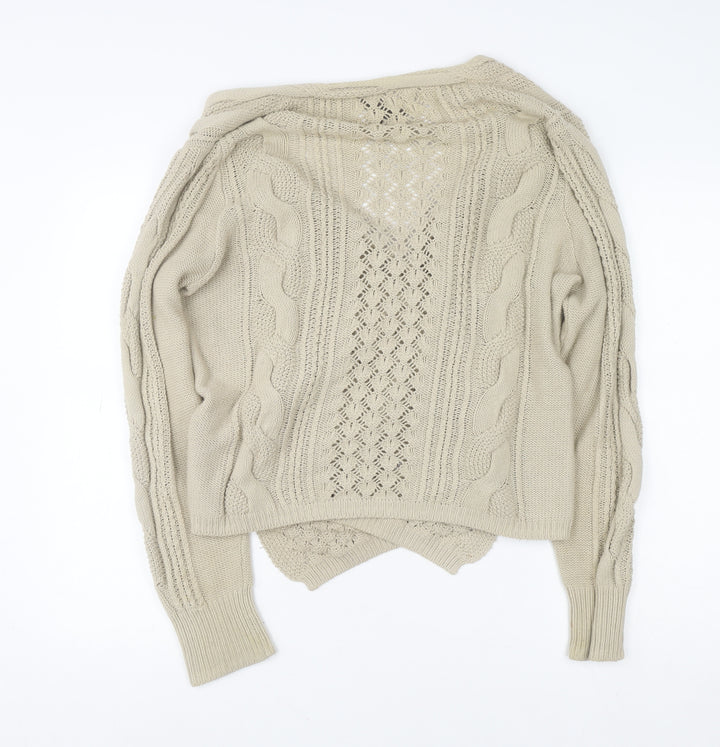 Great Plains Women Beige Cable Knit Wrap Jumper L