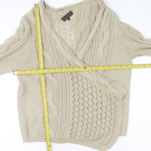 Great Plains Women Beige Cable Knit Wrap Jumper L