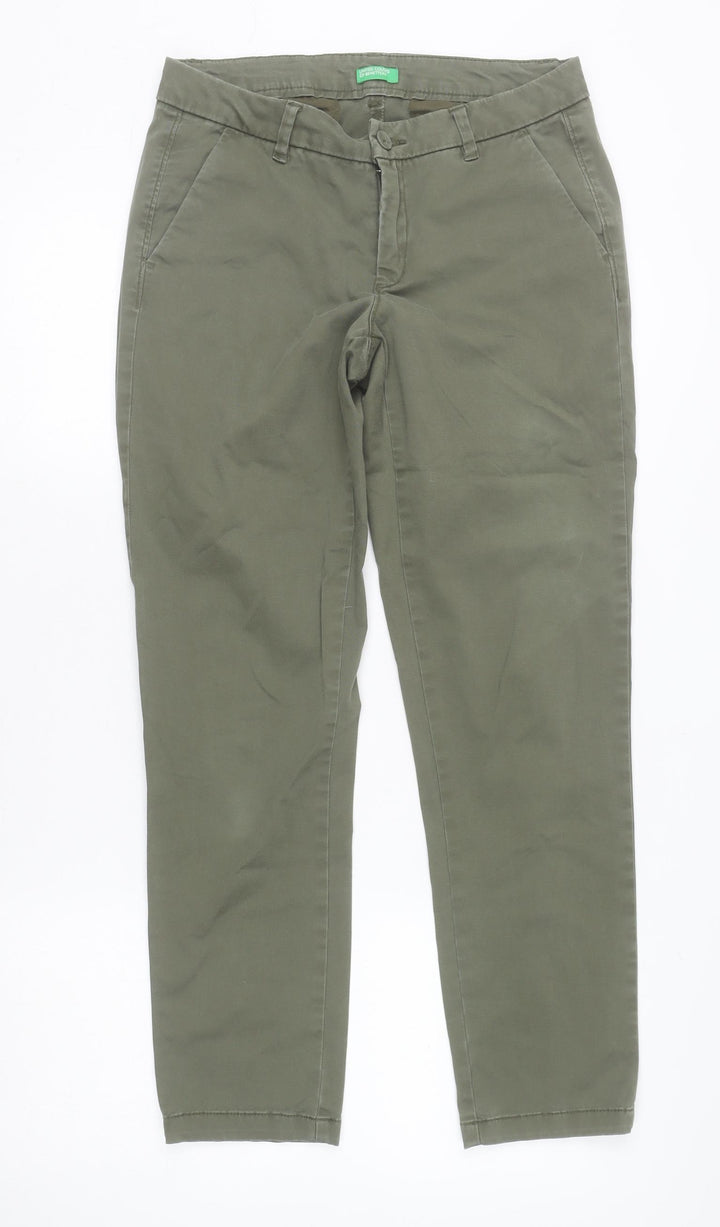 United Colors of Benetton Women's Green Chino Trousers Size 10