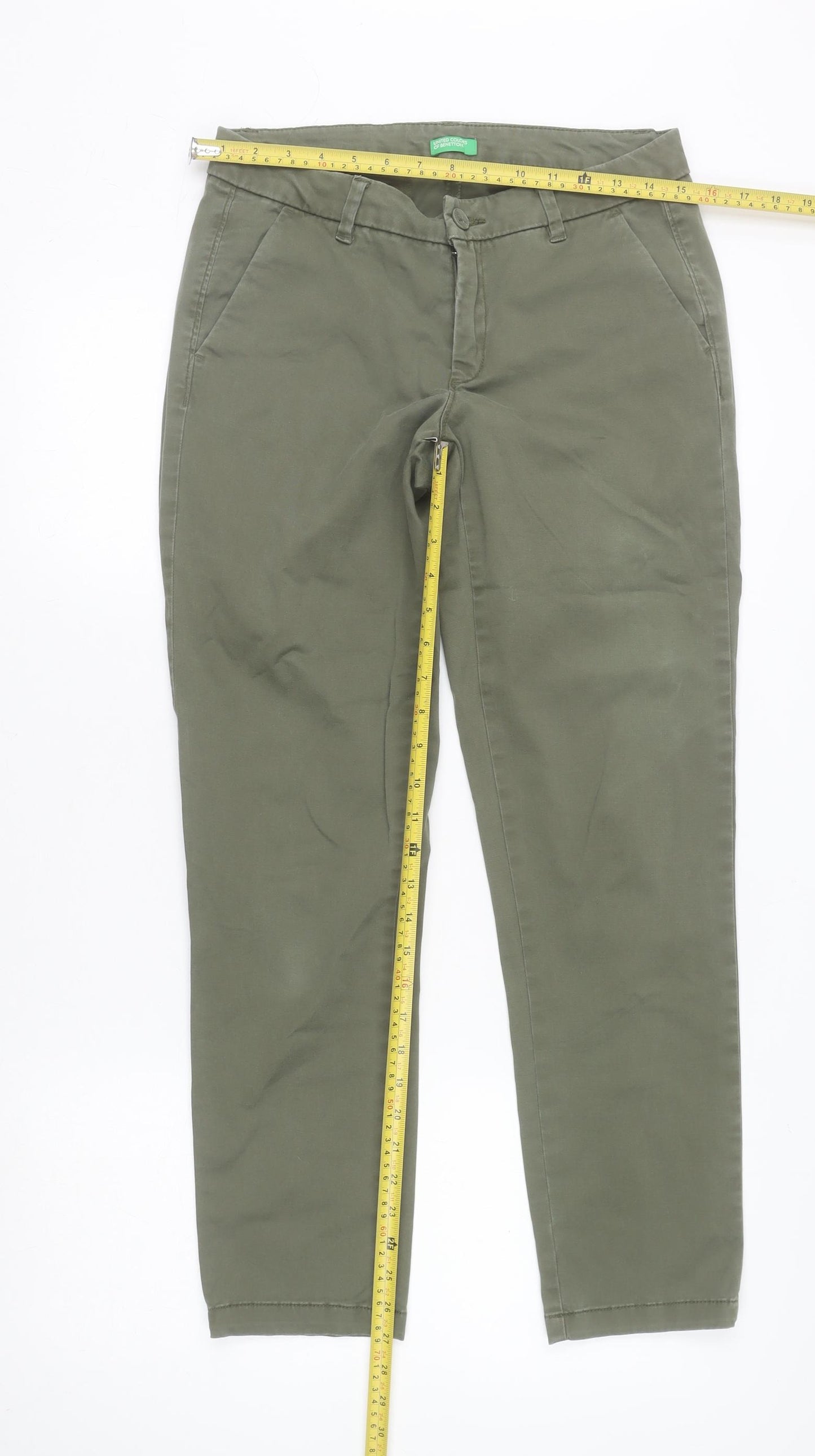 United Colors of Benetton Women's Green Chino Trousers Size 10