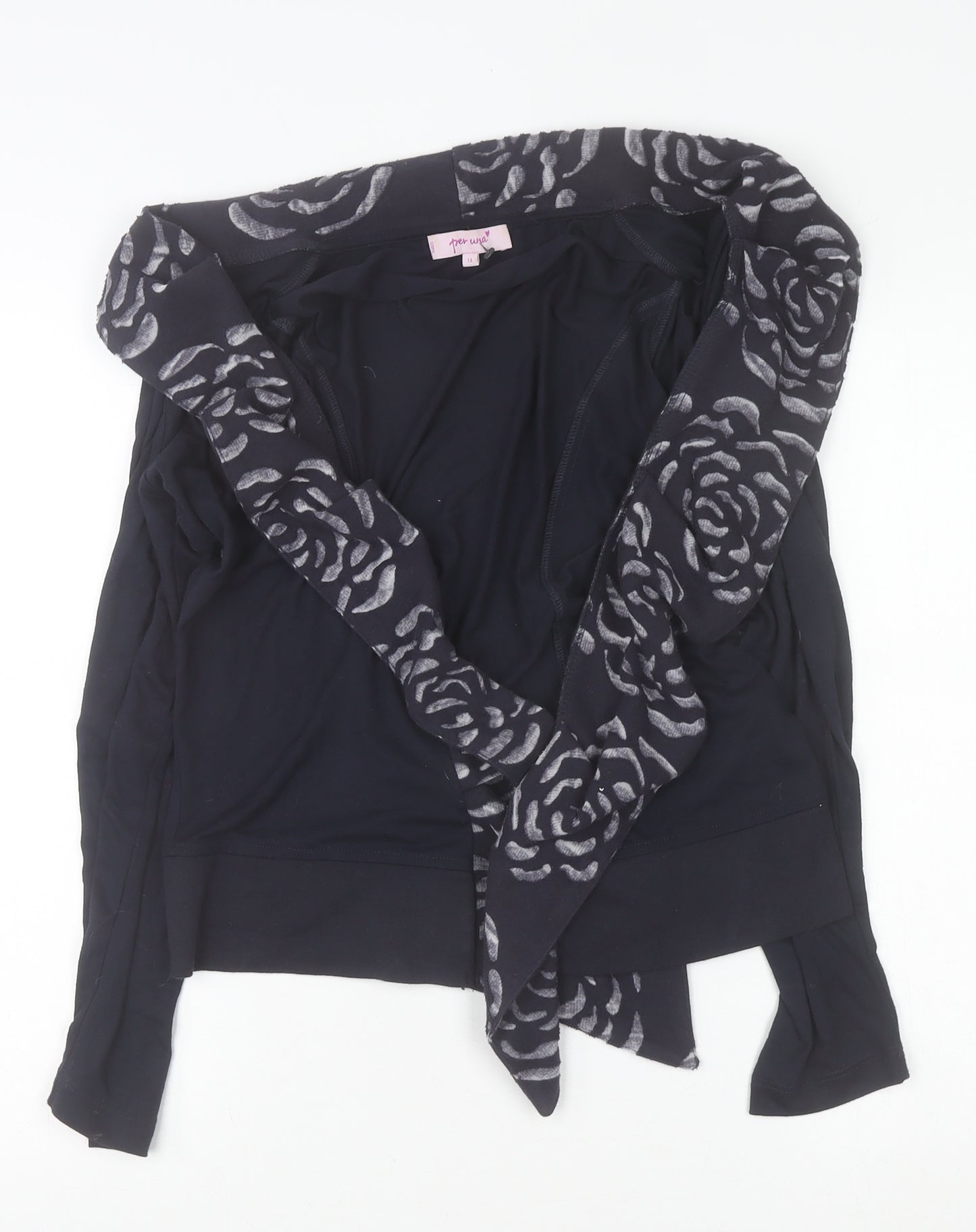 Marks and Spencer Per Una Women's Black Size 14 Floral V-Neck Cardigan