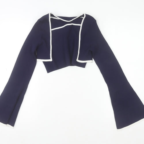 Cider Womens Blue Cropped Knit Flared Sleeve Blouse XL