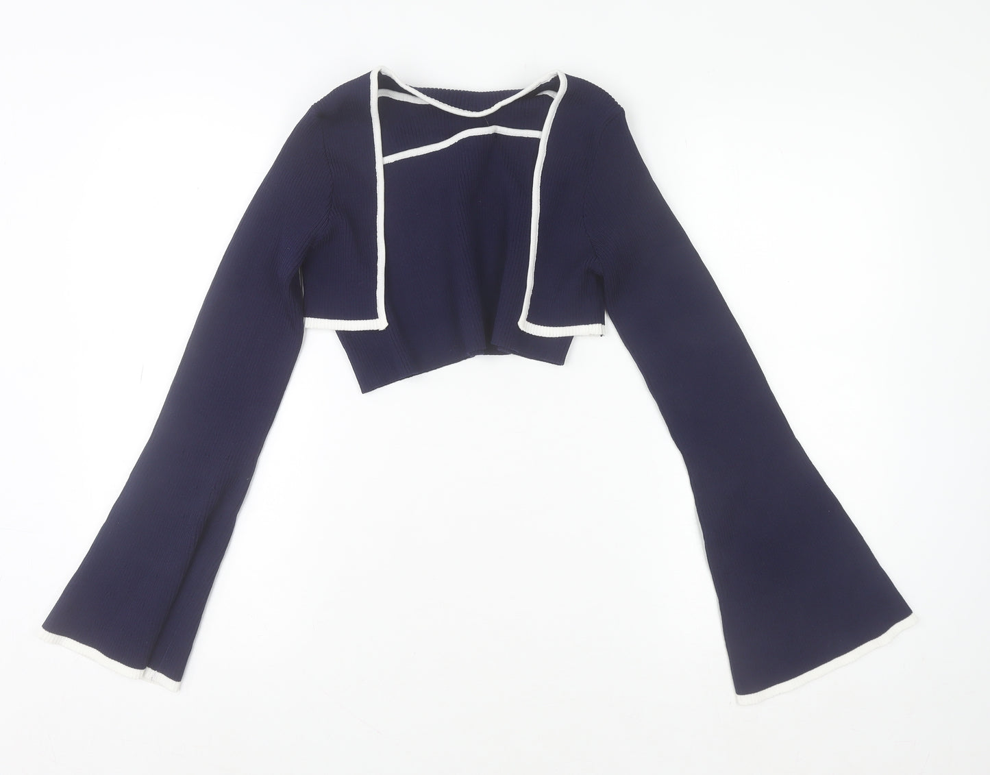 Cider Womens Blue Cropped Knit Flared Sleeve Blouse XL