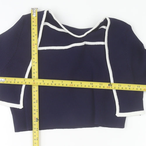 Cider Womens Blue Cropped Knit Flared Sleeve Blouse XL